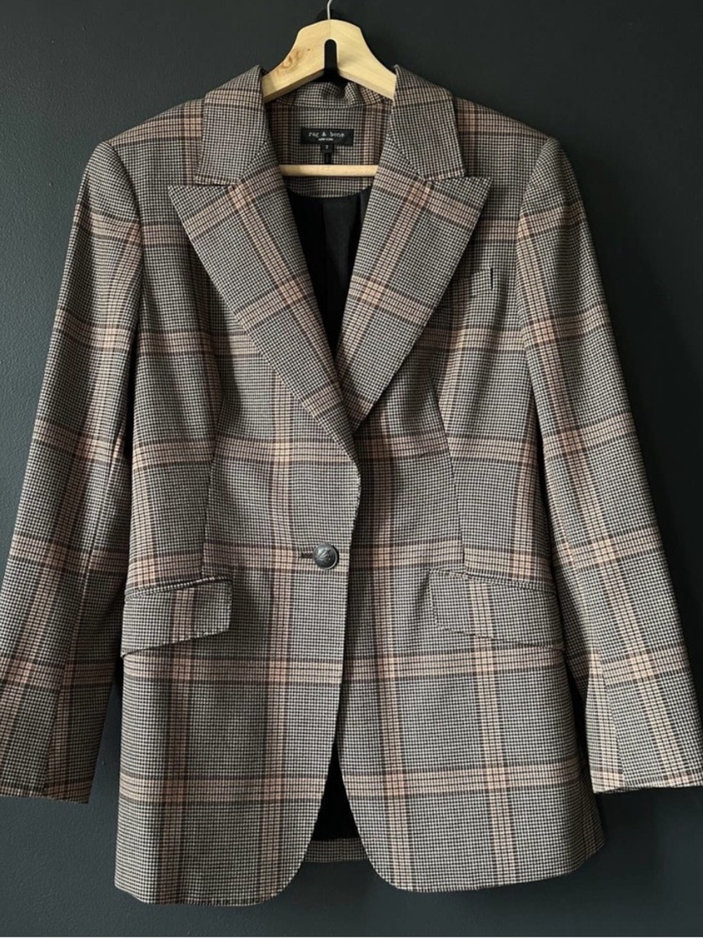 Rag & Bone Bianca Wool Plaid Classic Fit Jacket Blazer $650